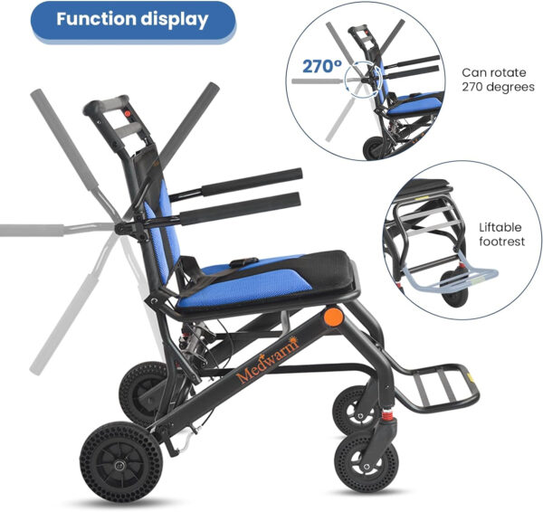 Portable Aluminum Transport Wheelchair, 11″ Rear Wheels, Ultralight Folding Travel Wheelchair for Adults, Black (Seat Width:15.75″)