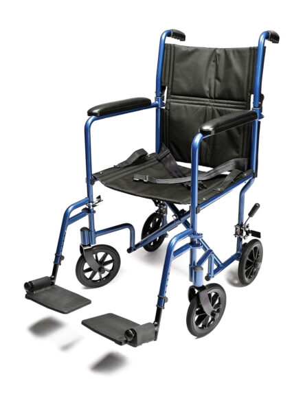Lumex Everest & Jennings Transport Wheelchair – Lightweight Folding Transit Chair with 17” Seat for Adults & Seniors, Blue