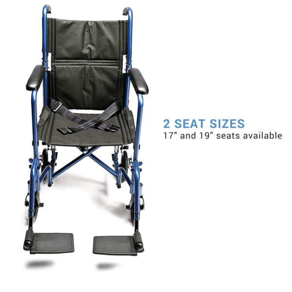 Lumex Everest & Jennings Transport Wheelchair – Lightweight Folding Transit Chair with 17” Seat for Adults & Seniors, Blue
