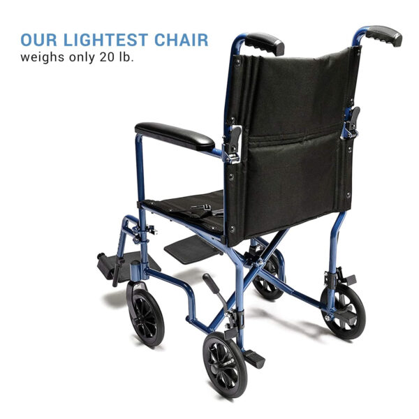 Lumex Everest & Jennings Transport Wheelchair – Lightweight Folding Transit Chair with 17” Seat for Adults & Seniors, Blue