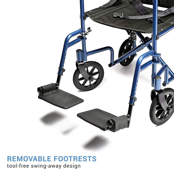 Lumex Everest & Jennings Transport Wheelchair – Lightweight Folding Transit Chair with 17” Seat for Adults & Seniors, Blue