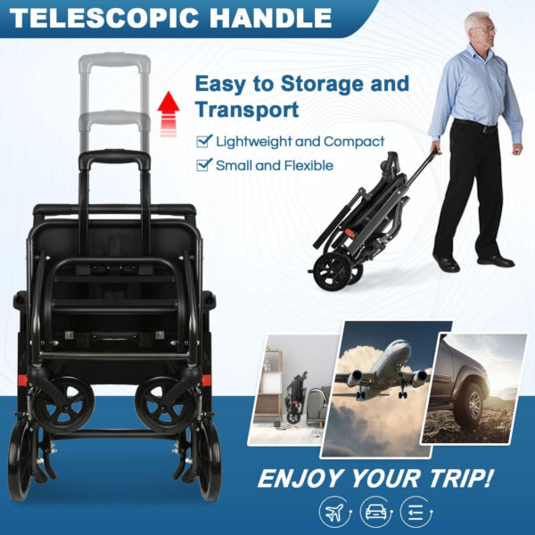 Ultra-Light Transport Wheelchair (only 15lb), Folding Portable Wheelchair with Hand Brake, Trolleys for Elderly Aircraft Travel, Wheelchairs for Adults (with Bag) (with Telescopic Handle)