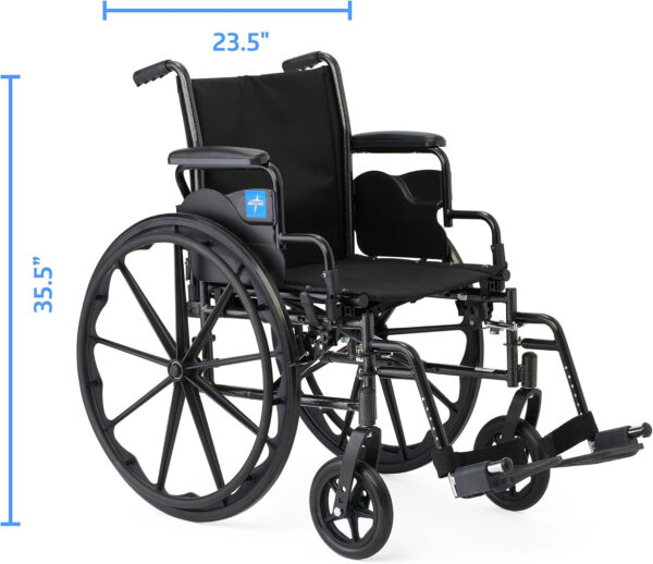 Medline 16” Height Adjustable K3 Wheelchair with Swing-Back Desk-Length Arms & Swing-Away Footrests, 300 lbs. Capacity Transport Aid, Adults & Seniors