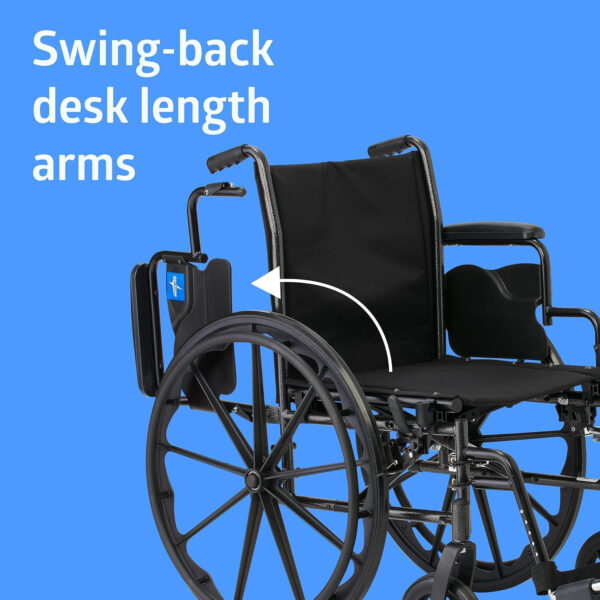 Medline 16” Height Adjustable K3 Wheelchair with Swing-Back Desk-Length Arms & Swing-Away Footrests, 300 lbs. Capacity Transport Aid, Adults & Seniors