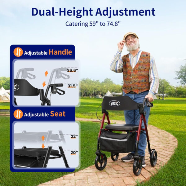 Walkers for Seniors, Z21 Rollator Walker with Seat Supports 350lb, 8″ Big Wheels for All Terrain, Ergonomic Arc Seat & 6″ Ultra Backrest Foldable Walker, Dual Height Adjustment, Lightweight 2025