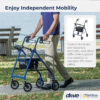 Drive Medical Aluminum Rollator Walker Fold Up and Removable Back Support, Padded Seat, 6" Wheels, Blue,R726BL - Image 2