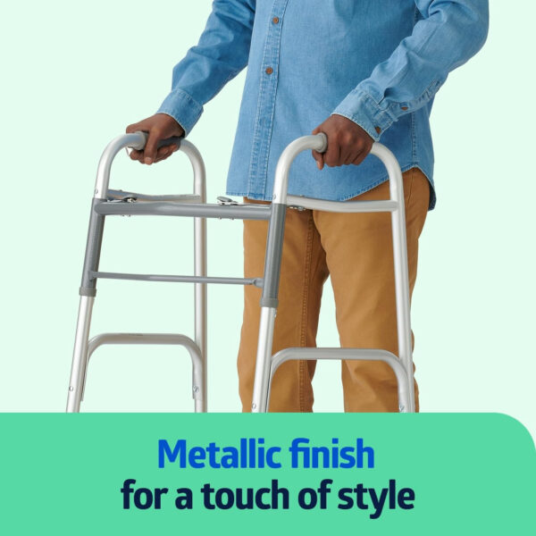 Medline Lightweight Two Button Folding Walker with 5″ Wheels, Aluminum Frame Supports up to 300 lbs