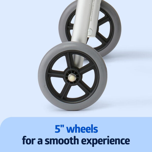 Medline Lightweight Two Button Folding Walker with 5″ Wheels, Aluminum Frame Supports up to 300 lbs