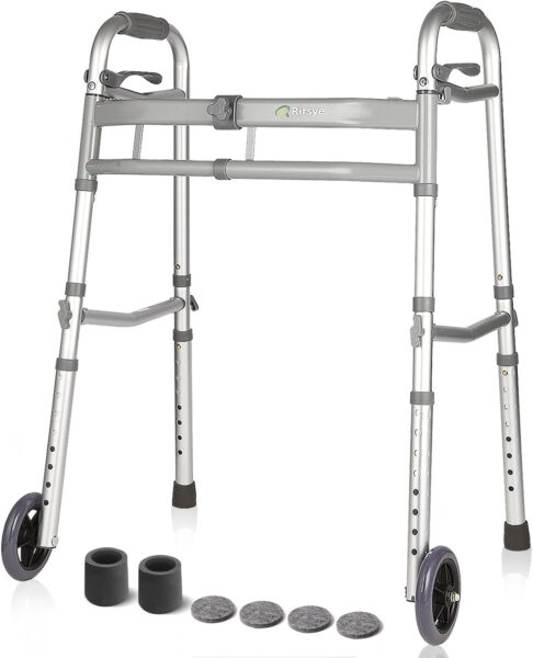 Heavy Duty Folding Walker for Seniors,Lightweight Walker Support up 500lbs,Narrow Mobility Walker with Width Adjustable and Trigger Release