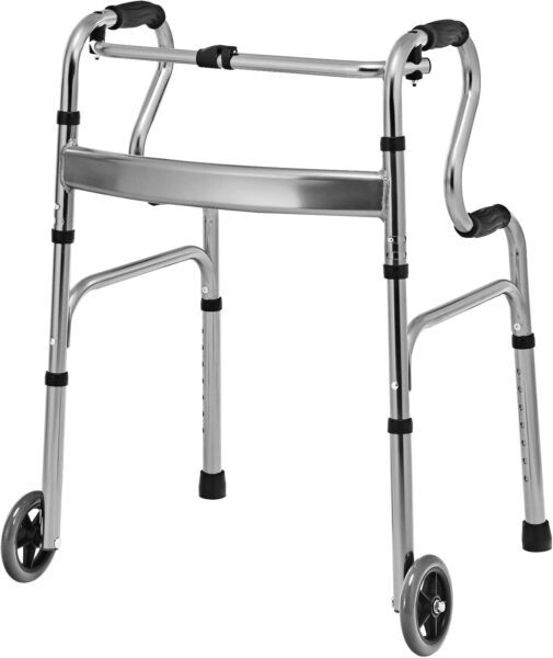 Goplus 3-in-1 Stand-Assist Folding Walker with 5″ Wheels, Heavy Duty Walking Mobility Aid Supports up to 440lbs, Can be Used as Toilet Safety Rail, Narrow Drive Walkers for Seniors Elderly Adult