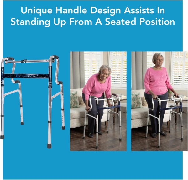 Carex Health Brands Sturdy Uplift Adjustable Adult Medical Walkers, Folds for Easy Storage & Transport, Guaranteed Longevity, Superior Support for Seniors Steel, 6 lb