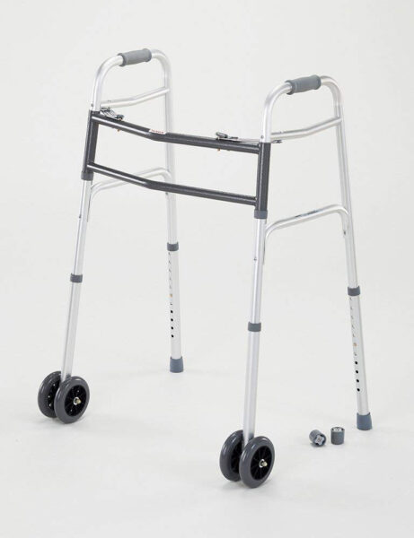 Cardinal Health CWAL0010B Heavy Duty Dual Release Aluminum Walker with 5IN Dual Front Wheels, Bariatric, 33-43IN, 500LB, 2 Walkers