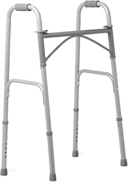 HEALTHLINE Walker Folding Deluxe 2 Button Without Wheels, Lightweight Foldable Mobility Walker No Wheels for Adult Seniors Disabled, Adjustable Height for Short, Average and Tall People