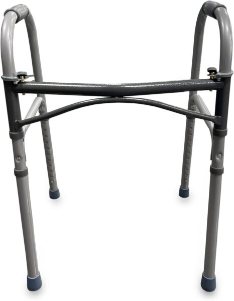 HEALTHLINE Walker Folding Deluxe 2 Button Without Wheels, Lightweight Foldable Mobility Walker No Wheels for Adult Seniors Disabled, Adjustable Height for Short, Average and Tall People