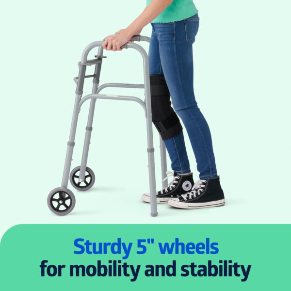 Medline Lightweight Junior/Lower Height Folding Walker with 5” Wheels ( Pack of 4)