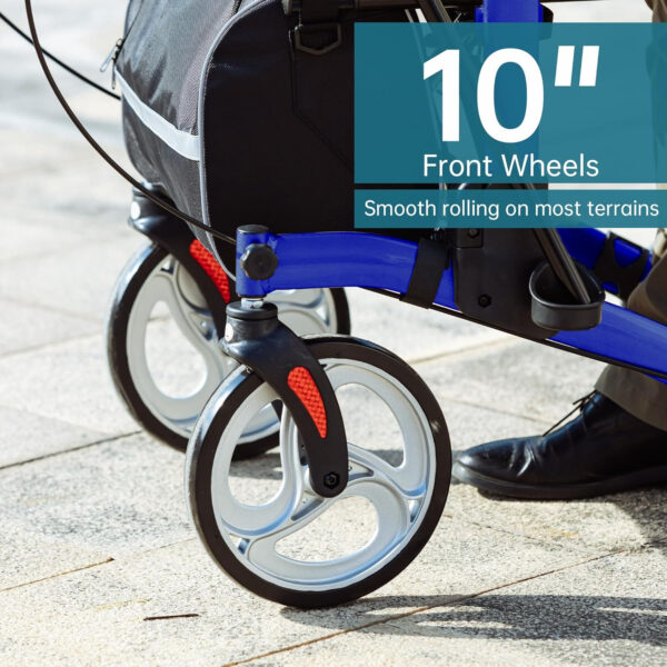 ELENKER Upright Walker, Stand Up Folding Rollator Walker with 10” Front Wheels Backrest Seat and Padded Armrests for Seniors and Adults, Blue