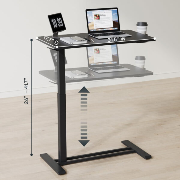 FLEXISPOT H7 Adjustable Overbed Bedside Table with Wheels Pneumatic Mobile Standing Desk Laptop Desk Rolling Computer Cart Movable Overbed Table Hospital Home Use(31.5″ W x 17.7″ D, Black Large)