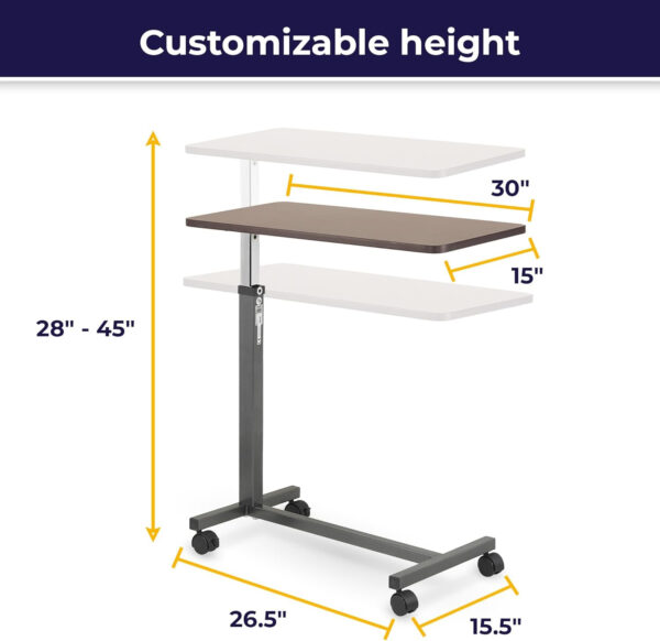 Drive Medical 13067 Non Tilt Top Overbed Table with Wheels and Se Height Adjustment,Tray Table for Hospital or Home Use, Bedside Rolling Overbed Table, Silver Vein