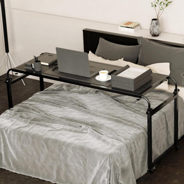 Overbed Table with Wheels Desk Over Bed King Queen Laptop Wheels, Black