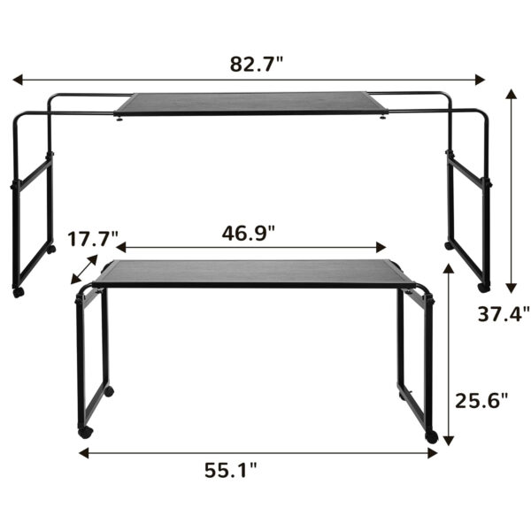 Overbed Table with Wheels Desk Over Bed King Queen Laptop Wheels, Black