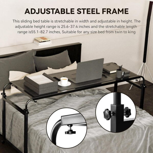 Overbed Table with Wheels Desk Over Bed King Queen Laptop Wheels, Black