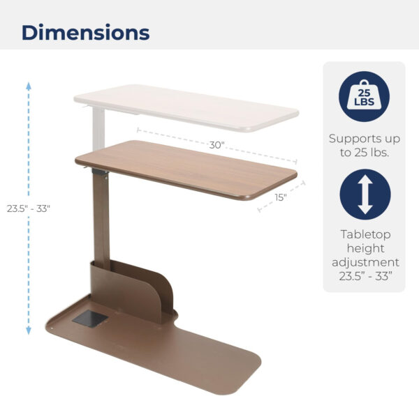 Drive Medical 13085RN Right Side Seat Lift Chair Overbed Table, Walnut