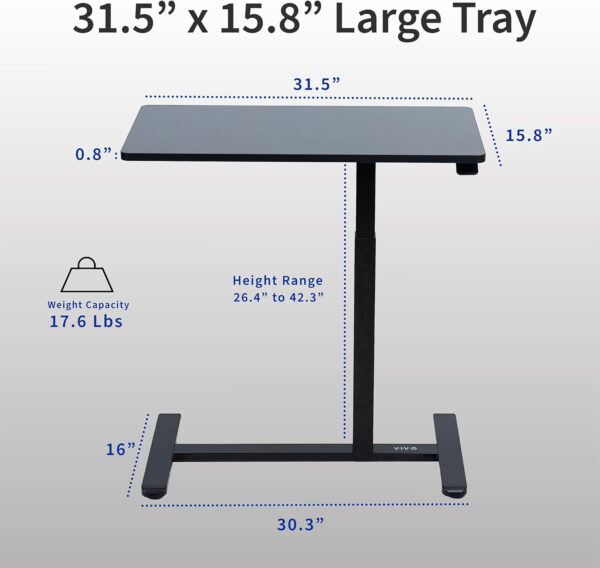 VIVO Mobile 32 x 16 inch Over Couch Laptop Table, Height Adjustable Bedside Desk for Recliner, Black, CART-V02L