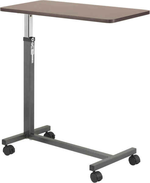 Drive Medical 13067 Non Tilt Top Overbed Table with Wheels and Se Height Adjustment,Tray Table for Hospital or Home Use, Bedside Rolling Overbed Table, Silver Vein