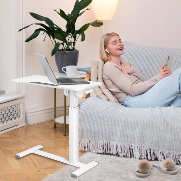 WALGLASS Overbed Table with Wheels, 90°Tiltable 31″ x 16″ Standing Desk Adjustable Height, Foldable Bedside Table Small Rolling Desk, Over Bed Table Bed Desk Pneumatic Mobile Standing Desk