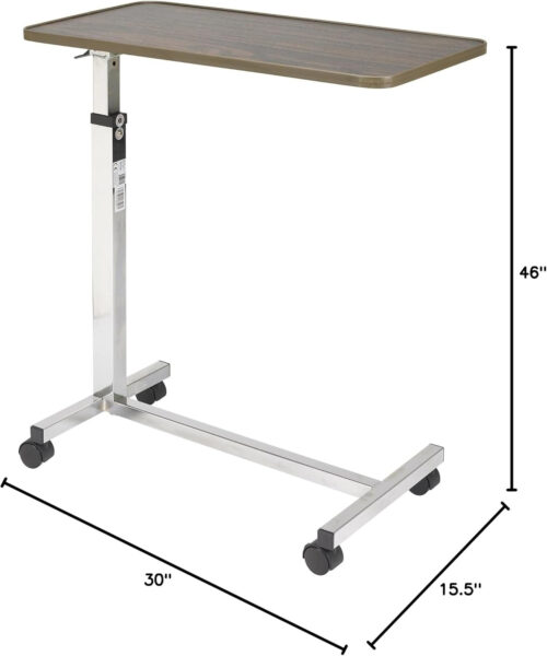 Drive Medical Tilt-Top Overbed Table with Wheels, Walnut