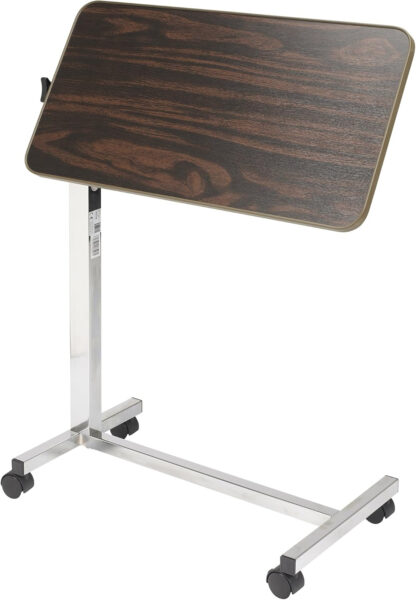 Drive Medical Tilt-Top Overbed Table with Wheels, Walnut