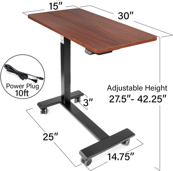 Vaunn FSA/HSA Eligible, Medical Electric Overbed Table Bedside Height Adjustable Table with Wheels (Electric-Powered, Hospital and Home Use) – Brown (Organic Modern)