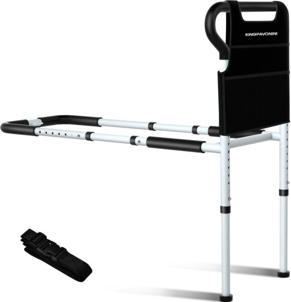 KingPavonini Bed Rails for Elderly Adults Safety – Adjustable Bed Cane with Non-Slip Ergonomic Handle and Storage Pocket, Stable Bed Assist Rails for Seniors Hold up to 300 Lbs, Tool-Free Assembly