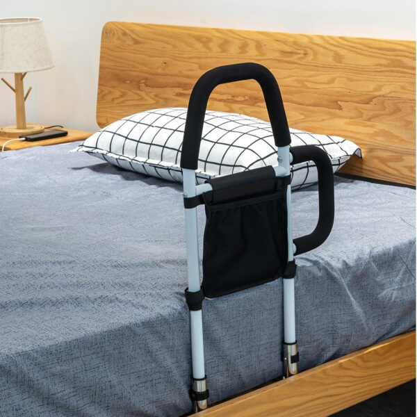 Bed Rails for Elderly Adults – Bed Assist Rail with Dual Grab Handles for Easily Getting in & Out of Bed, Bed Rail with Storage Pocket, fits King, Queen, Full, Twin, 300lbs