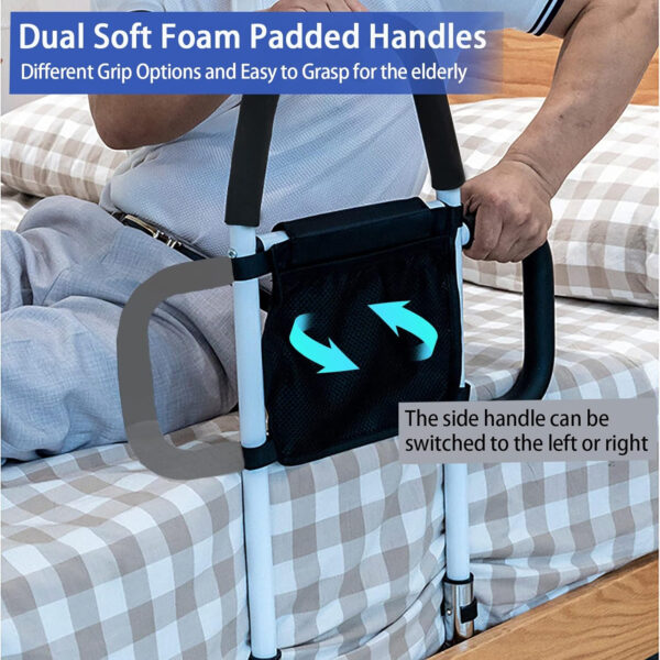 Bed Rails for Elderly Adults – Bed Assist Rail with Dual Grab Handles for Easily Getting in & Out of Bed, Bed Rail with Storage Pocket, fits King, Queen, Full, Twin, 300lbs