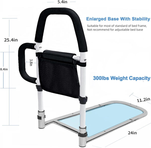 Bed Rails for Elderly Adults – Bed Assist Rail with Dual Grab Handles for Easily Getting in & Out of Bed, Bed Rail with Storage Pocket, fits King, Queen, Full, Twin, 300lbs
