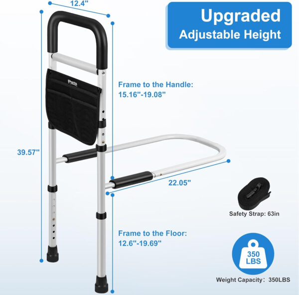Bed Rails for Elderly Adults Safety, Adjustable Bed Assist Rails for Seniors, Bed Side Rails with Support Legs and Storage Pocket, Portable Bed Cane Fit King, Queen, Full, Twin Bed, Black