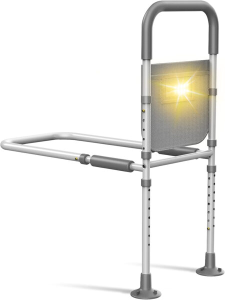 Bed Rails for Elderly Adults Safety: with Motion Sensor Light & Storage Bag -Adjustable Bed Assist Rail for Seniors – Side Bed Rail Handle Support Bar Guard Rails – Fit King Queen Full Twin Bed