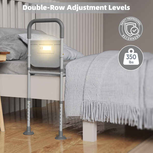 Bed Rails for Elderly Adults Safety: with Motion Sensor Light & Storage Bag -Adjustable Bed Assist Rail for Seniors – Side Bed Rail Handle Support Bar Guard Rails – Fit King Queen Full Twin Bed