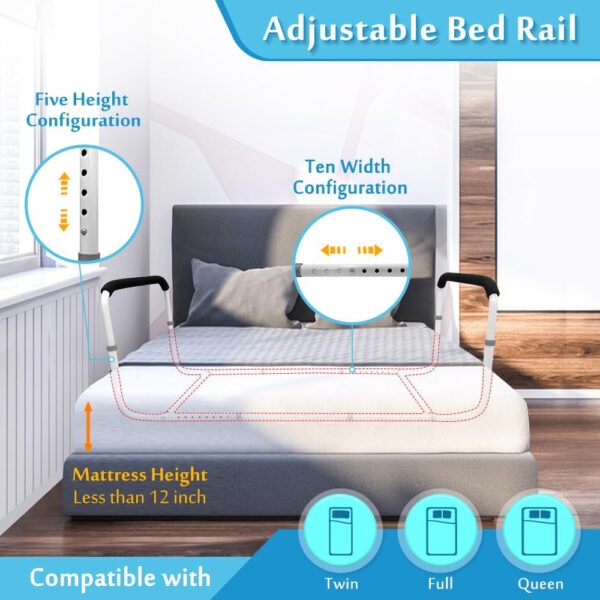 Mybow Double Bed Rail, U Bar for Medical Bedside Safety Assisting Rails, Railing Support for Elderly Adults Under Mattress Handrail, Hospital Dual Bed Rails for Seniors Twin Full Queen Adjustable Rail