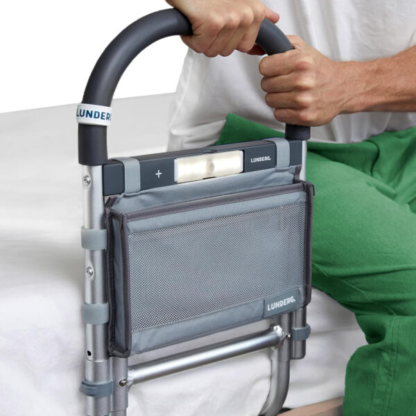 Lunderg Bed Rails for Elderly Adults Safety – with Motion Light, Storage Pocket & Non-Slip Handle Bar – Bed Railings for Seniors & Surgery Patients – The Bedside Assist Makes Getting in & Out Easier