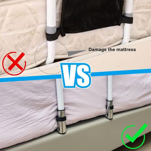Bed Rails for Elderly Adults, Bed Assist Rails for Seniors with 2 Grab Bars & Storage Pocket & Fall Prevention Guard, Fits King, Queen, Full, Twin Bed, Support Up to 300lbs (Standard)