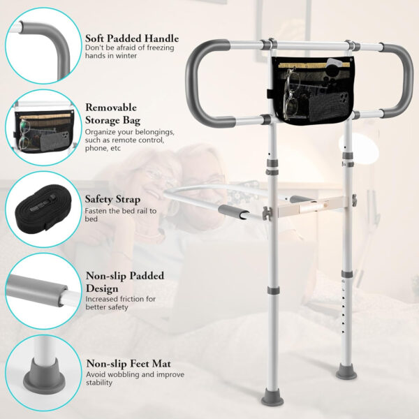 Dotday Bed Rails for Elderly Adults Safety, Adjustable Bed Assist Rail for Seniors, Bed Cane Bedside Handrail Safety Grab Bar for Bed, Bed Handle Bedside Assist Fits King Queen Full Twin Bed