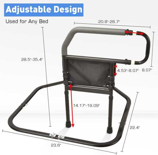 Sangohe Bed Rail for Elderly, Bed Assist Grab Bar Handle with Storage Pocket, Safety Bed Rails for Elderly Adults Getting in & Out of Bed at Home and Dorm – Fit King, Queen, Full, Twin