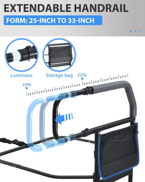 Sangohe Bed Rail for Elderly, Bed Assist Grab Bar Handle with Storage Pocket, Safety Bed Rails for Elderly Adults Getting in & Out of Bed at Home and Dorm – Fit King, Queen, Full, Twin