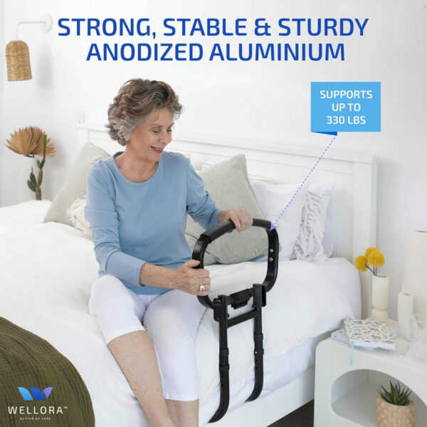 Sturdy Bed Rails for Elderly Adults Safety – Foldable & Adjustable Bed Rail – Supports up to 330lbs – Free Motion Light & Storage Bag – Fit King, Queen, Full, Twin – Bed Guard Rail for Seniors WELLORA
