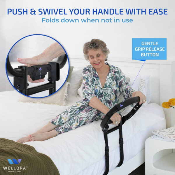 Sturdy Bed Rails for Elderly Adults Safety – Foldable & Adjustable Bed Rail – Supports up to 330lbs – Free Motion Light & Storage Bag – Fit King, Queen, Full, Twin – Bed Guard Rail for Seniors WELLORA