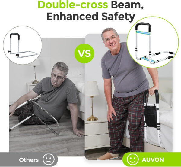 AUVON Bed Rails for Elderly Adults Safety, Adjustable Bed Assist Rail with Double Crossbeam, Ultra-high Bed Support Bar with Storage-Pocket, Bed Guard Ensures Seniors Get in or Out of Bed Safely