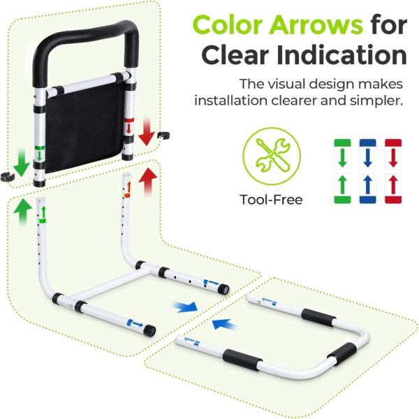 AUVON Bed Rails for Elderly Adults Safety, Adjustable Bed Assist Rail with Double Crossbeam, Ultra-high Bed Support Bar with Storage-Pocket, Bed Guard Ensures Seniors Get in or Out of Bed Safely