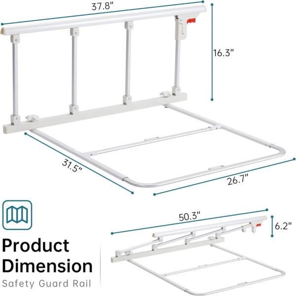 ELENKER Bed Safety Rail, Folding Bed Assist Handle Adjustable Medical Hospital Assistive Devices Bed Railing for Elderly Seniors Adults,37.8″ x16.3